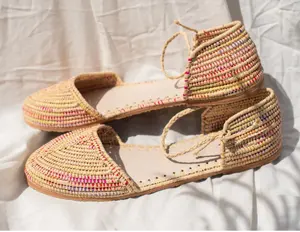 Sandalias de rafia hechas a mano, zapatos de verano para mujer, zapatos de playa