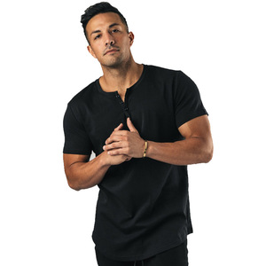 Bouton conception hommes solide coton Jersey t-shirts haute qualité coton t-shirt hommes personnalisé t-shirt américain Fit t-shirt hommes urbain coupe t-shirt - Product Image 6