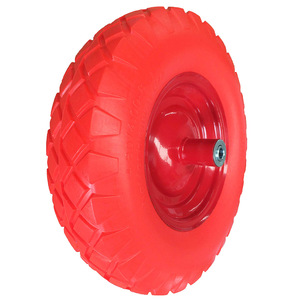 16in 4.8/4.00-8 Red Steel Polyurethane Caster <b>Wheel</b> Flat Free Replacement for Wheelbarrow & Lawn Yard <b>Cart</b> Vietnam-Made - Product Image 1