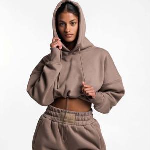 Sudadera Corta de Manga Larga para Mujer, Color Sólido, Algodón, Estilo Deportivo y Urbano, Venta al Por Mayor - Product Image 1