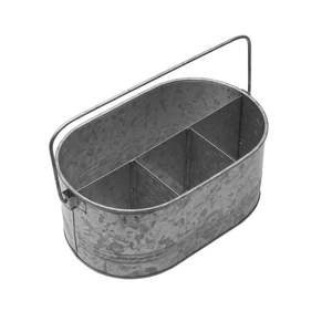 Large <b>divided</b> galvanized utensil caddy for outdoor dining events backyard parties and rustic kitchen decor - Product Image 1