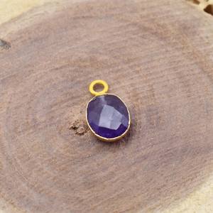 Dije de Amatista, Piedra Ovalada Facetada de 8x10 mm, Chapado en Oro, Pequeño Colgante de Granate para Joyería - Product Image 5
