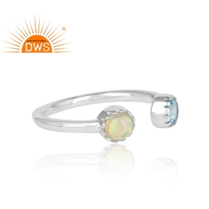 Latest Trending Fine Sterling Silver Natural Ethiopian <b>Opal</b> & <b>Blue</b> Topaz Gemstone Adjustable <b>Ring</b> Custom Jewelry Manufacturer - Product Image 4