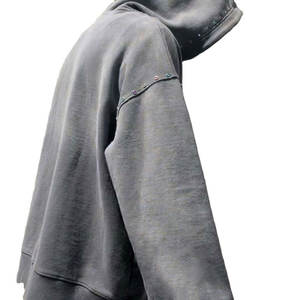 Custom Hoodies Embroidered Custom Men Rhinestone Hoodie Double Zip up Hooded Heavyweight High Quality Sun Faded Wash Sweatshirts - Product Image 4