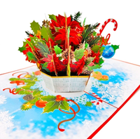Undangan Pernikahan Kartu Pop-up Desain Bunga Poinsettia 3D Mewah Buatan Tangan Gaya Surat Seni Kertas Buatan Tangan Viet-craft 130x180mm