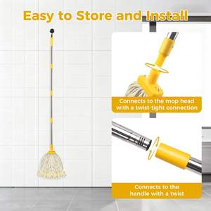 Mini serpillères en coton d'intérieur - Auto-essorage, antibactériennes, durables, manche télescopique en métal, absorption d'eau, réutilisables pour le nettoyage des sols - Product Image 3