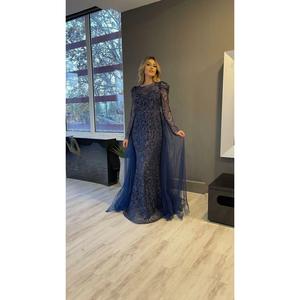 Abito da sera lungo con stampa in pietra di pesce a manica lunga con stelle donna Fn7215 7215
