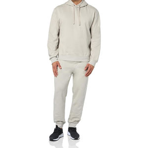 Chándales de tendencia superior para hombres 100% algodón logotipo personalizado pulóver cordón algodón liso ajuste Regular deportes 2 piezas conjunto con capucha - Product Image 5