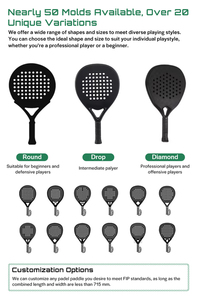 Vente Flash <span class=keywords><strong>Raquette</strong></span> de <span class=keywords><strong>Padel</strong></span> Personnalisée en Fibre de Carbone Usine OEM 50 Moules 20 Variations 8 Finitions de Surface Standard FIP Portable Polyester - Product Image 5