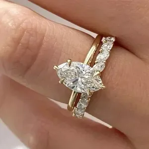 ชุดแหวนแต่งงานเจ้าสาววินเทจ3ชิ้นเพชรธรรมชาติ14K แข็งทองของขวัญงานหมั้นชุบทองสีเหลืองทรงกลมตัดสดใส - Product Image 2