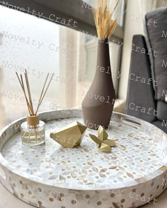 Bandeja de servicio con incrustaciones de fregona de madera de acacia hecha a mano Navidad al por mayor Ramadán Eid Mubarak madre perla bandeja de postre - Product Image 5
