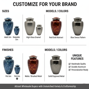 Urne funéraire en laiton doré de conception classique pour cendres humaines adultes, vente en gros |   Bandes noires en métal pour articles funéraires |   Collections Maaz - Product Image 6