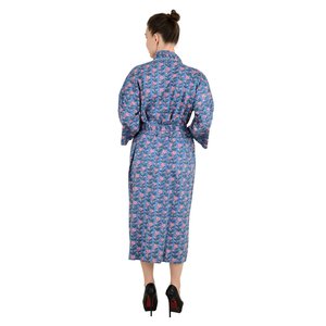 Boho-Kimono Style Cotton Housecoat with Hand-Drawn Indian Floral Print Lightweight with Belt Decoration Single Piece - Product Image 4