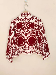 Veste à col mandarin brodée de fleurs, manches trois quarts, style bohème, vêtement d'extérieur en coton pour adultes, tenue de printemps - Product Image 5