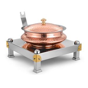 Calentador de alimentos con acabado dorado, plato de frotamiento con soporte de suspensión negro, equipo de comida para restaurante, calentador de alimentos para Buffet, plato de frotamiento - Product Image 2