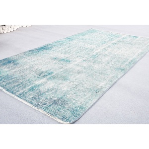 Alfombra tejida de lana azul gris contemporánea, diseño de retazos rectangulares de 3,2x6,1 pies para decoración de dormitorio y sala de estar, respaldo de látex - Product Image 3