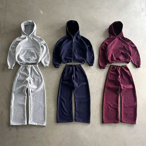 Conjunto Deportivo de Dos Piezas para Hombre, Sudadera con Capucha Transpirable de Punto Otoñal con Diseño de Letras en Relieve con Logotipo Personalizado y Pantalones Deportivos Holgados Bordados - Product Image 1