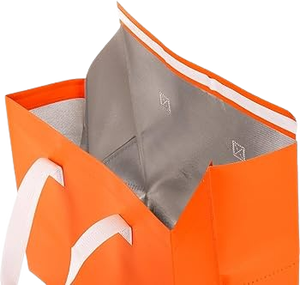 Elegante bolsa de mano no tejida ecológica, asas aisladas, diseño reciclable de logotipo personalizado para almacenamiento de sándwich de leche, alimentos - Product Image 4