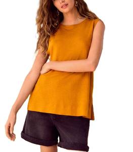 Camiseta sin mangas de gimnasio con logotipo personalizado para mujer, chaleco de Yoga de Color sólido transpirable, Camiseta deportiva cómoda de manga corta para Fitness - Product Image 3