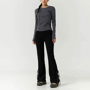 Pantalon de jogging évasé pour femme, de haute qualité, en gros, taille élastique, respirant, en toile polaire, devant plat, décontracté, pour l'hiver - Product Image 1