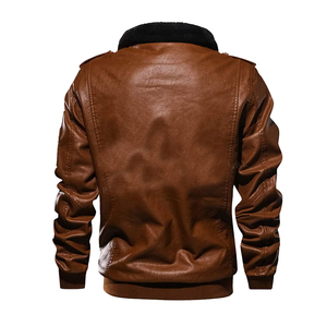 Veste d'hiver de qualité supérieure pour hommes en cuir de vachette marron vintage avec doublure en fourrure enduit de PU style moto à la mode - Product Image 2