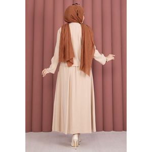 Ensemble deux pièces jupe kimono à nouer sur le côté pour femme, en crêpe beige, tenue printemps/été avec ensemble court pour occasions d'automne - Product Image 6