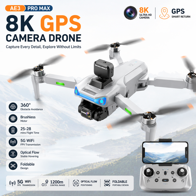 AE3 Pro Max Advanced Remote Control Drones HD Aerial Photography GPS Positioned Quadcopter Brushless Aircraft Screen