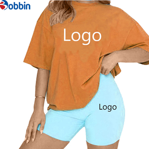 Conjunto de Camiseta y Pantalones Cortos de Algodón de Alta Calidad, Estilo Holgado con Hombros Caídos, Unisex, con Logotipo Personalizado, Ropa Urbana para Mujer, Conjunto Deportivo de 2 Piezas - Product Image 5