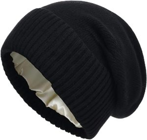 Wool Satin Lined Jacquard Cuffed Slouchy Beanie <b>Hat</b> Unisex Adults Promotion Gift Keep <b>Warm</b> Comfortable Common - Product Image 1