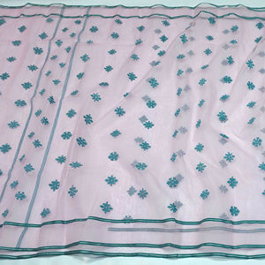 Trendy Dhakai PinkJamdani Sharee Qualité d'exportation pour les femmes JAMDANI FABRIC Bleu VERT Doré Bleu Ciel du Bangladesh - Product Image 1