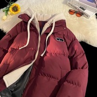 Manteau de rue pour femme, standard, à capuche, deux pièces, en coton rembourré, en polaire, automne/hiver, fermeture éclair, couleur contrastée, logo personnalisé, microfibre
