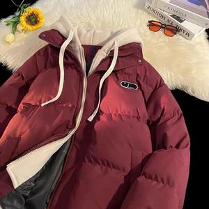 Veste matelassée en coton à capuche épaisse pour femme, deux pièces, automne-hiver, fermeture éclair, couleur contrastée, logo, streetwear unisexe - Product Image 5