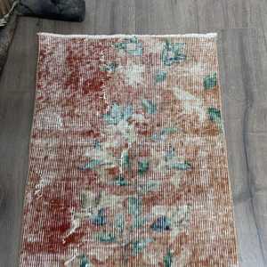 1.8x4.5 ft Vintage Rug, Turkish Rug, <b>Brown</b> Solid <b>Wool</b> Rug - Product Image 4