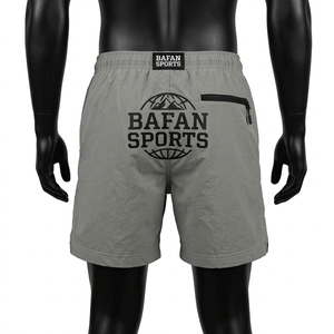 Premium 120 GSM polyester <b>windbreaker</b> shorts men light grey training shorts zipper pocket heat transfer logo Nylon Plain Dyed - Product Image 3