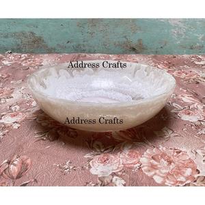 ชามเรซินเสิร์ฟทรงกลมทำจากเรซินชามสลัดทำมือทำจากเรซินสีขาวหมุนพื้นผิวหินอ่อนสุดหรู - Product Image 1