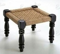 Repose-pieds courts en rotin de style traditionnel, avec cadre en bois et corde tressée, Peeda, pour la maison et le jardin, console en os incrusté, légers et empilables