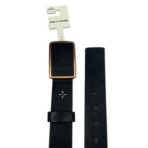 เข็มขัดหนังแท้ผู้ชาย Sun + Stone รุ่นหัวเข็มขัดแบบแผ่นโลหะ ดีไซน์เรโทร/ลำลอง/คลาสสิก สีดำ ไซส์ปกติ หัวเข็มขัดทองแดง - Product Image 2