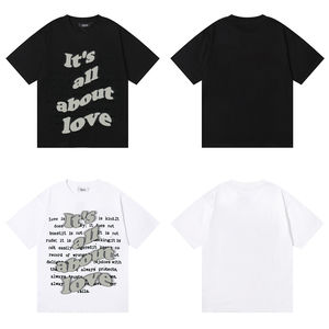 Hombres o cuello raya camiseta escote estampado negro pesado hombres camiseta - Product Image 2