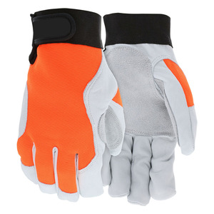 JNM Guantes de Seguridad de Color Naranja, Guante de Trabajo Mecánico, Piel de Cabra de Grano Resistente, Doble Palma, Gancho Ajustable, Cierre de Bucle, Licra - Product Image 1