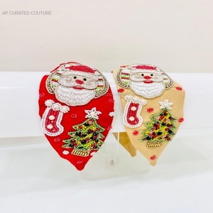 ผ้าโพกหัวปักเลื่อมลูกปัดแก้วสีแดงและขาวอุปกรณ์เสริมแฟชั่นสไตล์ที่สวยงาม - Product Image 6