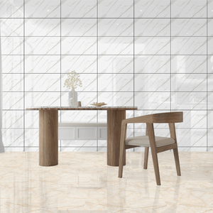 Carreaux muraux en céramique blanc brillant aspect marbre 30x60 cm pour les murs de la salle de bain et de la cuisine - Product Image 1