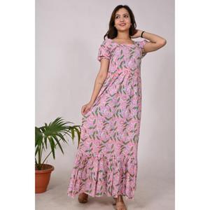 Vestido largo con estampado de bloques de algodón de estilo bohemio, vestido de verano y fiesta de diseñador hecho a mano para mujer, traje elegante de algodón - Product Image 2