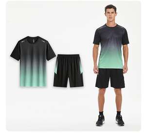 Tow colores yoga ropa deportiva compresión media manga camisetas conjunto elástico transpirable gimnasio manga corta Camiseta conjunto - Product Image 1