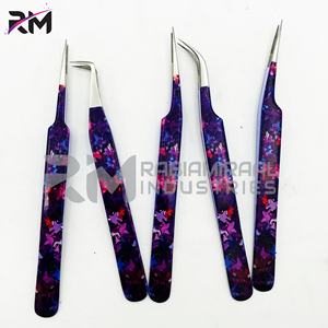 Pinzas de extensión de pestañas de alta calidad RMI, punta de Espinilla plateada de acero inoxidable/Color recubierto de papel/agarre de diamante - Product Image 6