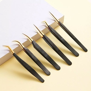Black Stainless Steel Professional Eyelash Tweezers High Perfect Grip for Volume Eyelash Printing Extension Grafting Makeup - Product Image 1