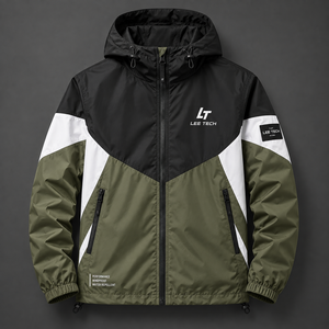 Custom Color Block Windbreaker Jacket <b>Hooded</b> <b>Zip</b> Up Outerwear Lightweight Sports Jacket for Unisex - Product Image 3
