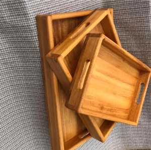 Plateau en bois de mangue de ferme Plateau de Noël Plateau de service rectangulaire avec poignée pour tasse à thé Petit-déjeuner aux fruits - Product Image 1