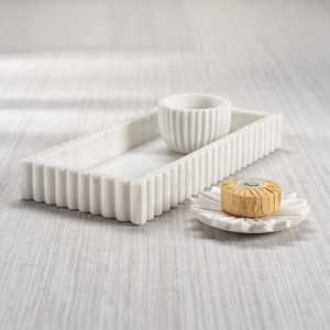 Plateau de service en marbre blanc fait main de style de luxe | Plateau rectangulaire en pierre pour hôtels, restaurants, mariages et événements - Product Image 2