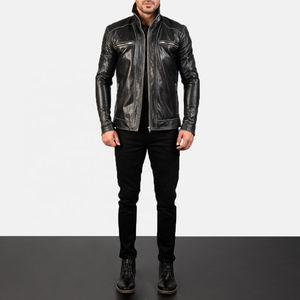 Chaqueta de cuero de moto negra brillante para hombre personalizada con cremallera de trabajo de parche mejor chaqueta de cuero de moto - Product Image 6