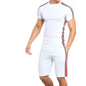 Nuevo estilo de moda Ropa de hombre Tallas grandes Conjuntos de hombre 100% Algodón Diseño a rayas OEM Logotipo personalizado Conjuntos gemelos de verano para hombre - Product Image 2
